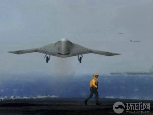 資料圖：X-47B無人機(jī)在航母上起降想象圖,。