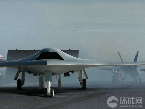 資料圖：X-47B無人機(jī)在航母上起降想象圖。